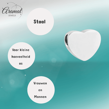 Zilverkleurige asbedel hart – roestvrij staal 13mm - Aramat Jewels - Asbedels - cadeautip