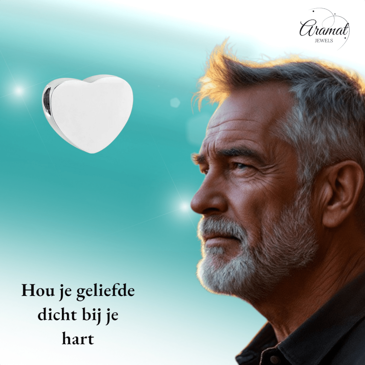 Zilverkleurige asbedel hart – roestvrij staal 13mm - Aramat Jewels - Asbedels - cadeautip