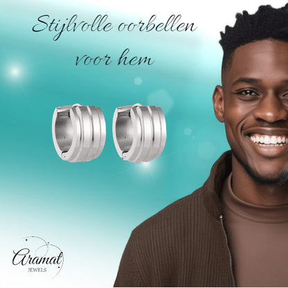 Zilverkleurige Klapcreolen - RVS - Twee Strepen - 13 mm - Uniseks - oor5786 - se20003 - Oorringen kopen# - 13mm - alles - cadeau
