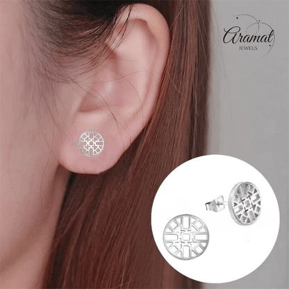 Zilverkleurige Oorbellen Azteken Motief 10mm - Aramat Jewels - Oorbellen - cadeautip