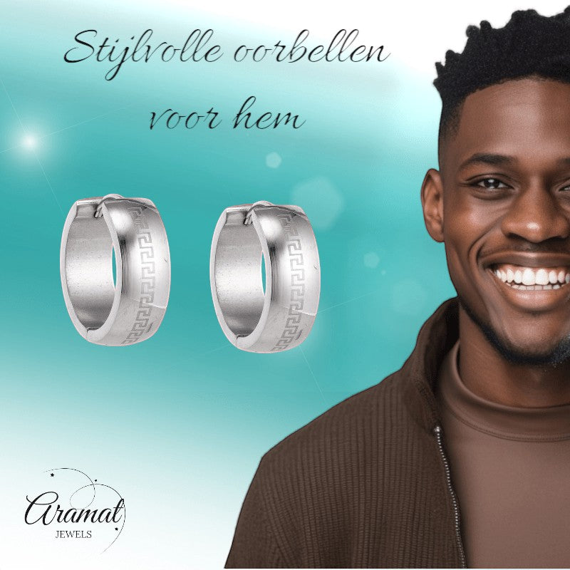Zilverkleurige Oorringen - RVS - Grieks Motief - Uniseks - oor5790 - Oorringen kopen# - 13mm - alles - cadeau