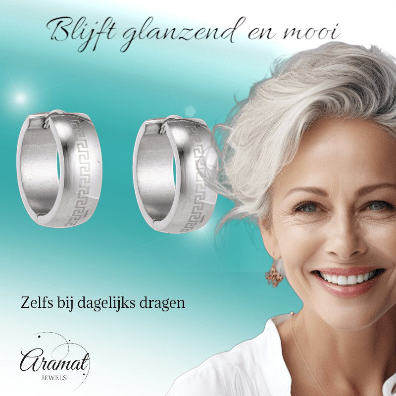 Zilverkleurige Oorringen - RVS - Grieks Motief - Uniseks - oor5790 - Oorringen kopen# - 13mm - alles - cadeau