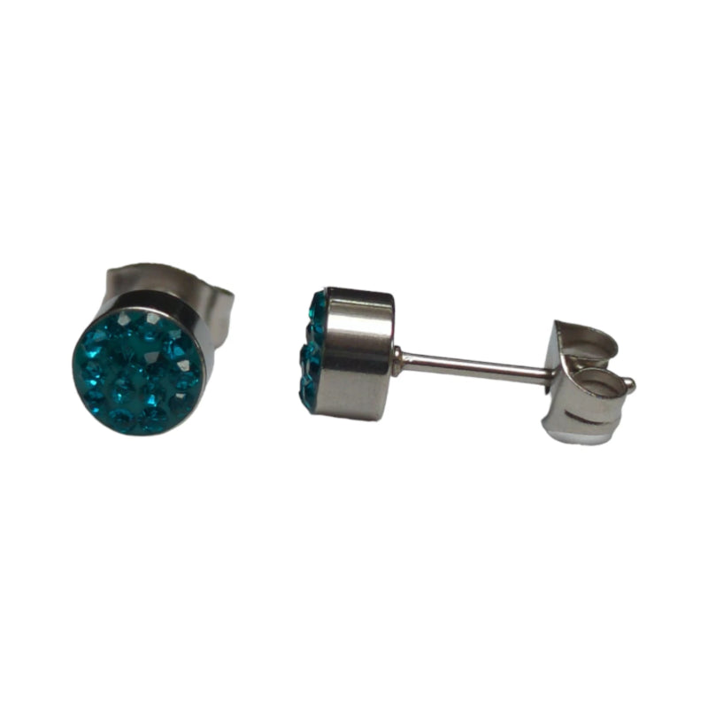 Zilverkleurige oorstekers met blauwgroen kristal – 6 mm - oor3080 - Oorbellen kopen# - 6mm - alles - Blauwgroen