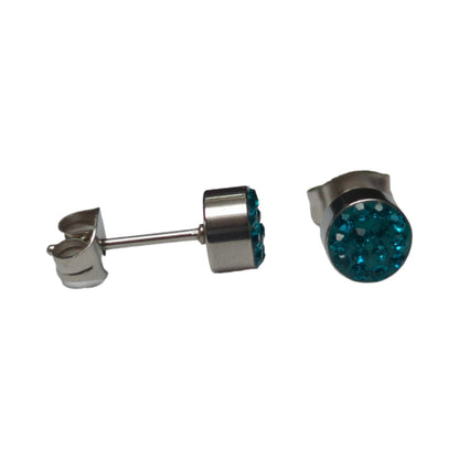 Zilverkleurige oorstekers met blauwgroen kristal – 6 mm - oor3080 - Oorbellen kopen# - 6mm - alles - Blauwgroen