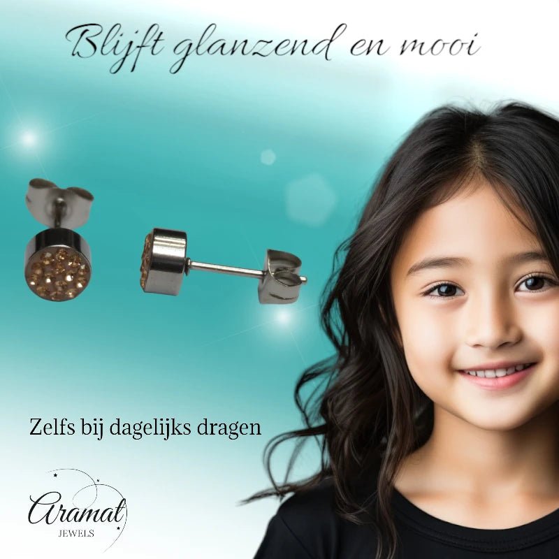 Zilverkleurige oorstekers met champagne kristal – 6 mm - oor3088 - Oorbellen kopen# - 6mm - alles - cadeau