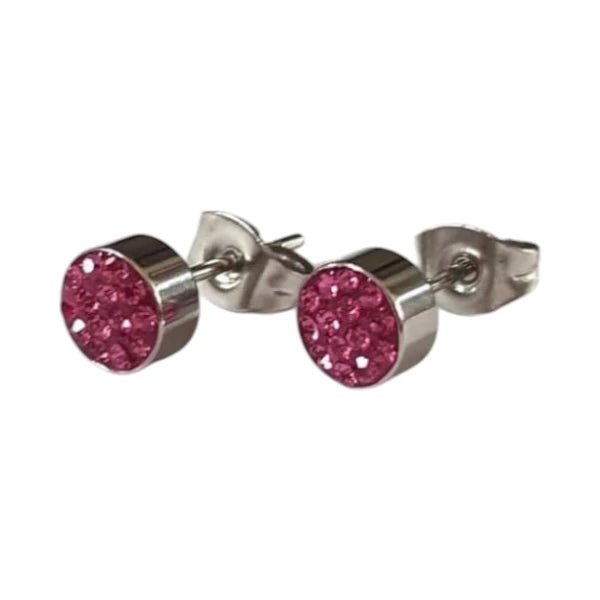 Zilverkleurige oorstekers met fuchsia roze kristallen – 6 mm - oor3089 - Oorbellen kopen# - 6mm - alles - cadeau