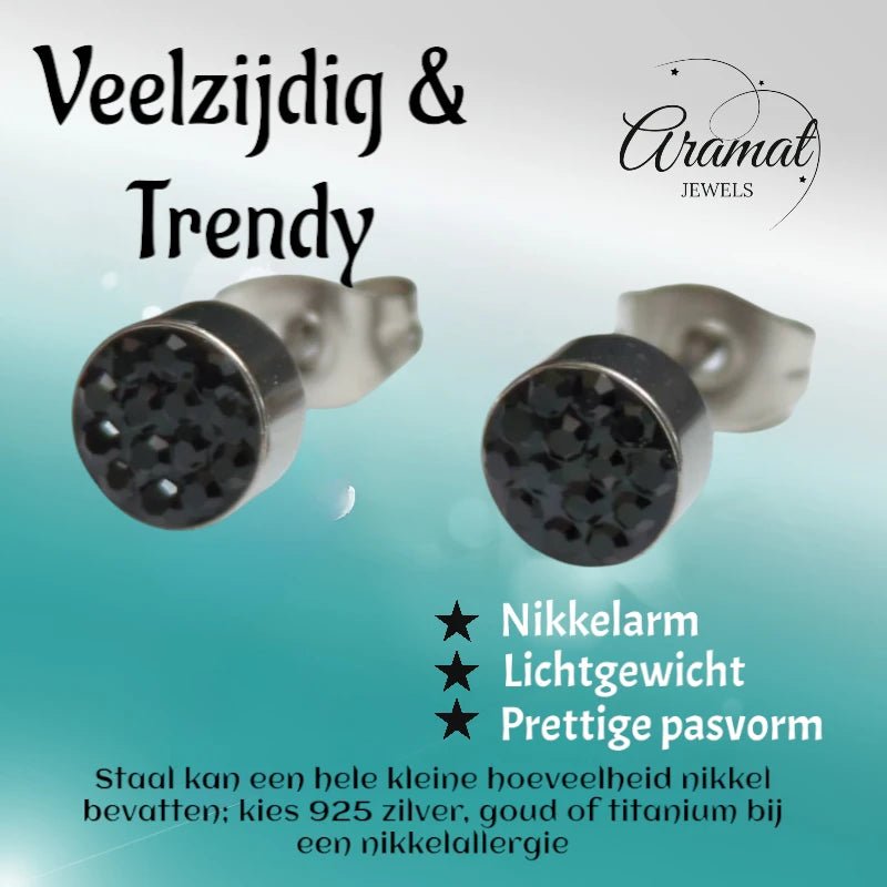 Zilverkleurige oorstekers met zwarte kristallen – 6 mm - oor3087 - Oorbellen kopen# - 6mm - alles - cadeau