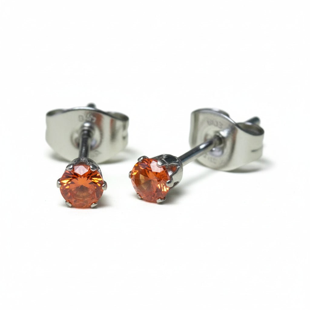 Zilverkleurige RVS Oorstekers Geboortesteen Juli - Rood/Oranje - 3 mm - Aramat Jewels - Oorbellen - cadeautip
