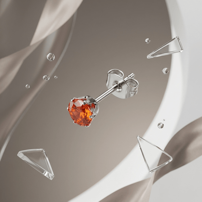 Zilverkleurige RVS Oorstekers Geboortesteen Juli - Rood/Oranje - 4 mm - Aramat Jewels - Oorbellen - cadeautip