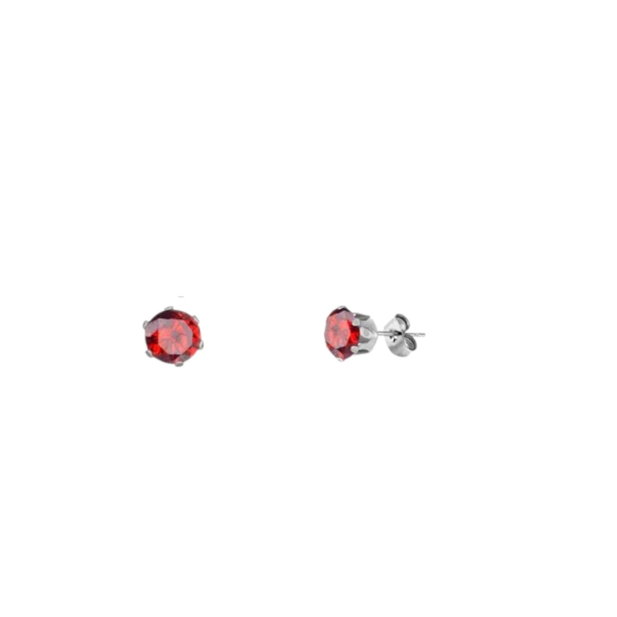 Zilverkleurige RVS Oorstekers met Rode Zirkonia - Rond - Aramat Jewels - Oorbellen - cadeautip