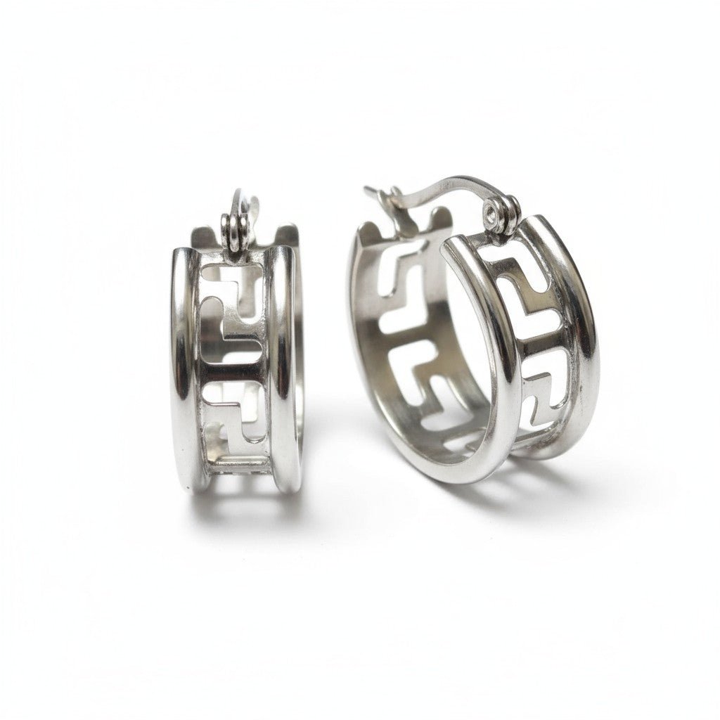 Zilverkleurige Stalen Oorringen Grieks Motief - Aramat Jewels - Oorringen - cadeautip