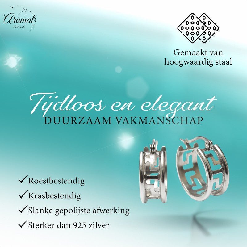 Zilverkleurige Stalen Oorringen Grieks Motief - Aramat Jewels - Oorringen - cadeautip