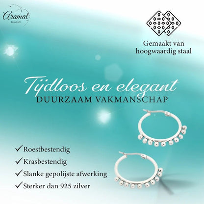 Zilverkleurige Stalen Oorringen met Bolletjes | 20mm - oor1600 - E126 - 004 - Oorringen kopen# - 20mm - alles - boho