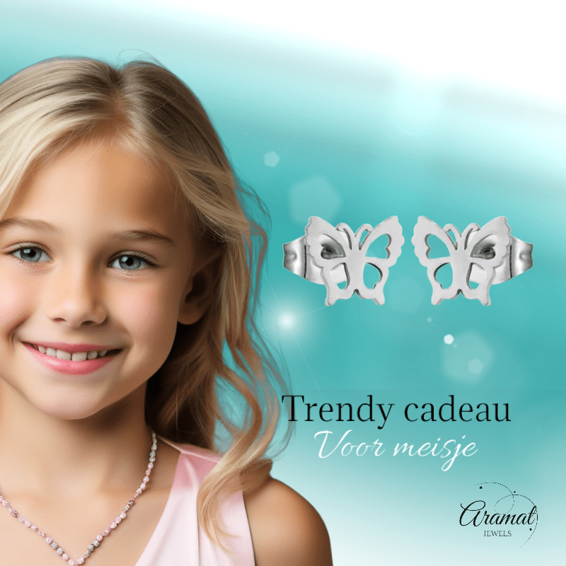 Zilverkleurige stalen vlinder oorbellen 9mm - Aramat Jewels - Oorbellen - cadeautip