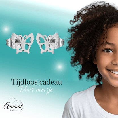 Zilverkleurige stalen vlinder oorbellen 9mm - Aramat Jewels - Oorbellen - cadeautip