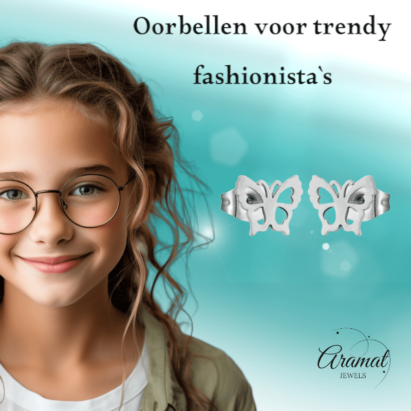Zilverkleurige stalen vlinder oorbellen 9mm - Aramat Jewels - Oorbellen - cadeautip