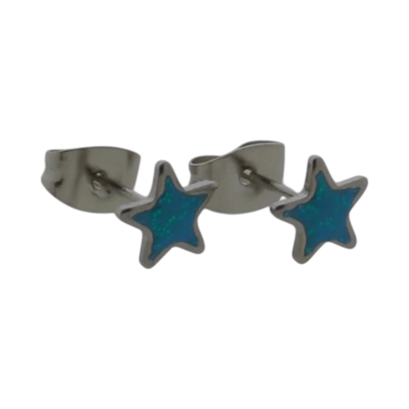 Zilverkleurige Ster Oorbellen Blauw Glitter - oor6179 - YY - Oorbellen kopen# - 6mm - alles - blauw