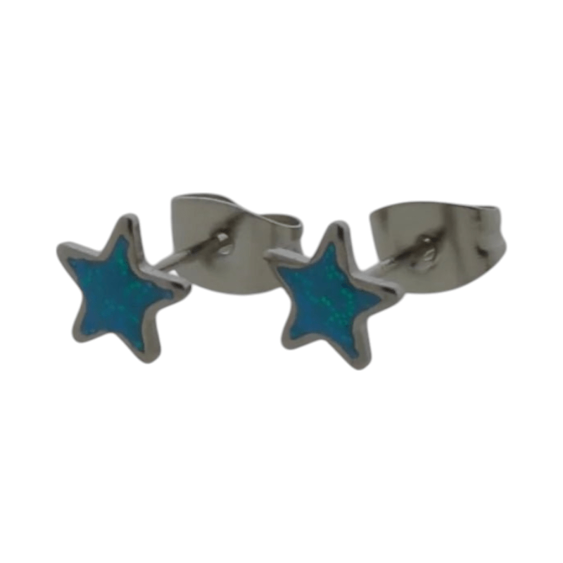 Zilverkleurige Ster Oorbellen Blauw Glitter - oor6179 - YY - Oorbellen kopen# - 6mm - alles - blauw