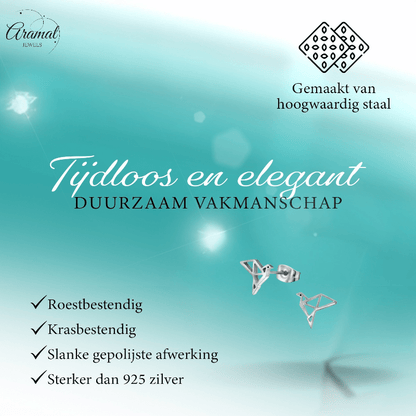 Zilverkleurige Vogel Oorbellen Origami 9mm RVS - Aramat Jewels - Oorbellen - cadeautip