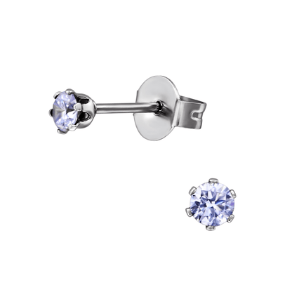 Zilverkleurige Zirkonia Oorbellen 3mm Lila - Aramat Jewels - Oorbellen - cadeautip