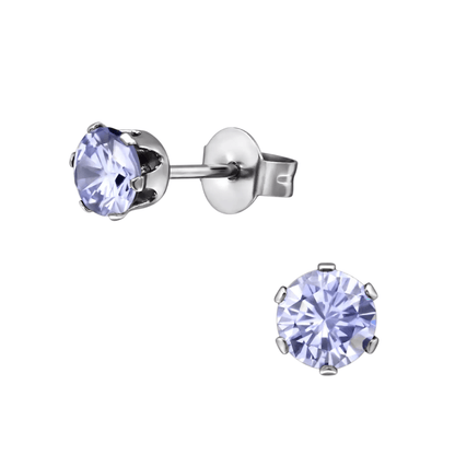 Zilverkleurige Zirkonia Oorbellen 5mm Lila - Aramat Jewels - Oorbellen - cadeautip