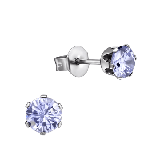 Zilverkleurige Zirkonia Oorbellen 5mm Lila - Aramat Jewels - Oorbellen - cadeautip