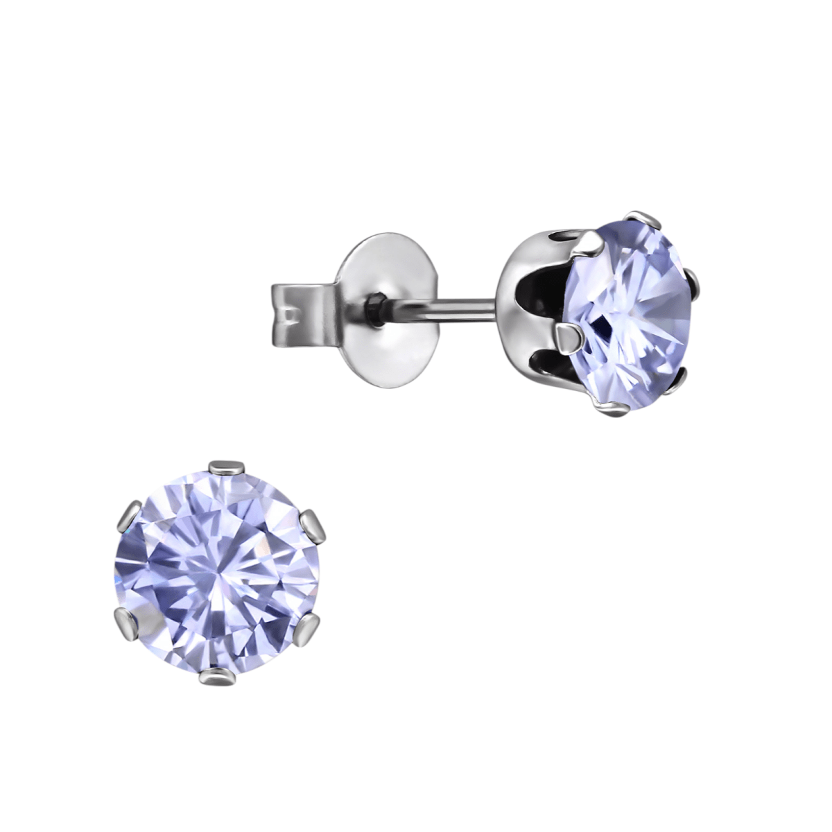 Zilverkleurige Zirkonia Oorbellen 6mm Lila - Aramat Jewels - Oorbellen - cadeautip