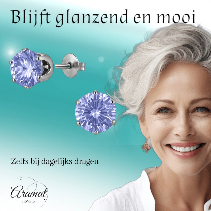 Zilverkleurige Zirkonia Oorbellen 7mm Lila - Aramat Jewels - Oorbellen - cadeautip