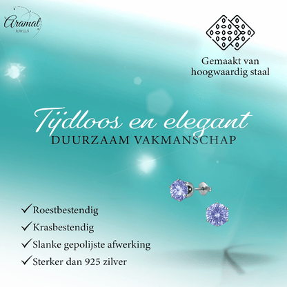 Zilverkleurige Zirkonia Oorbellen 8mm Lila - Aramat Jewels - Oorbellen - cadeautip