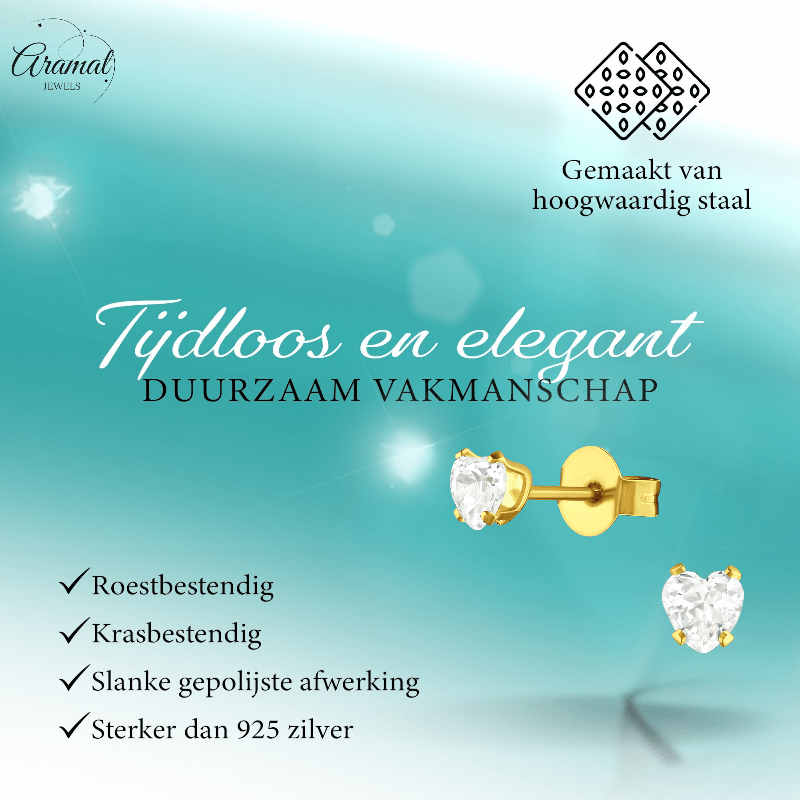 Zirkonia Hart Oorbellen Goudkleur – 4mm - Aramat Jewels - Oorbellen - cadeautip
