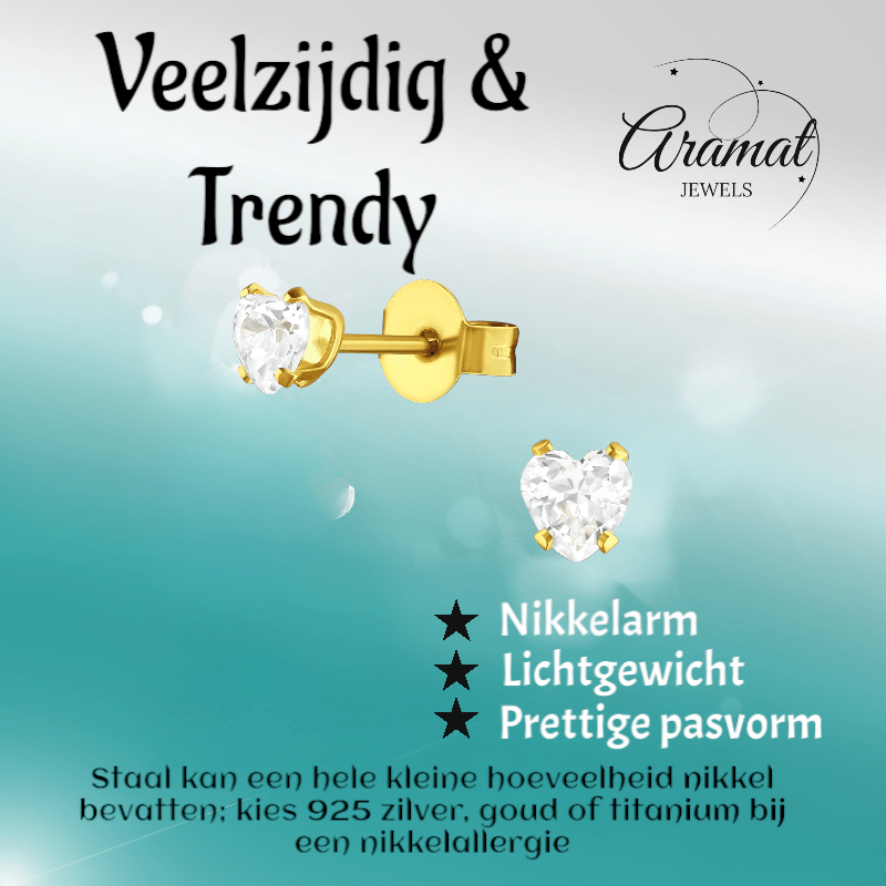 Zirkonia Hart Oorbellen Goudkleur – 4mm - Aramat Jewels - Oorbellen - cadeautip