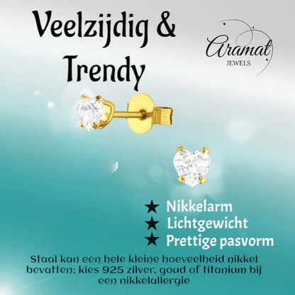 Zirkonia Hart Oorbellen Goudkleur – 4mm - Aramat Jewels - Oorbellen - cadeautip