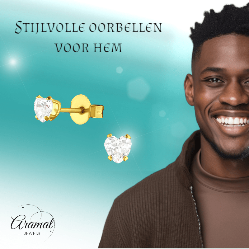 Zirkonia Hart Oorbellen Goudkleur – 4mm - Aramat Jewels - Oorbellen - cadeautip