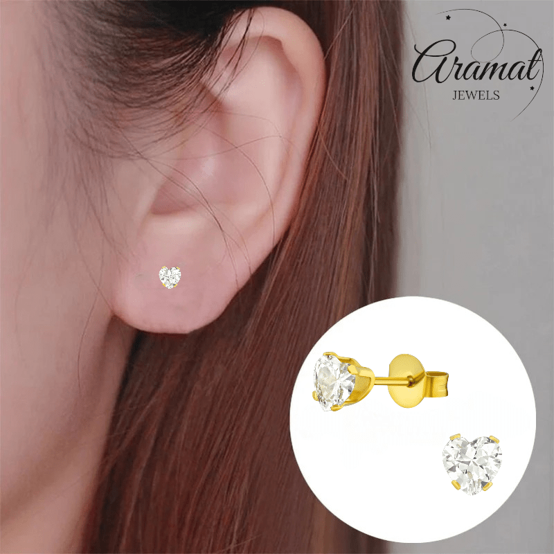 Zirkonia Hart Oorbellen Goudkleur – 5mm - Aramat Jewels - Oorbellen - cadeautip