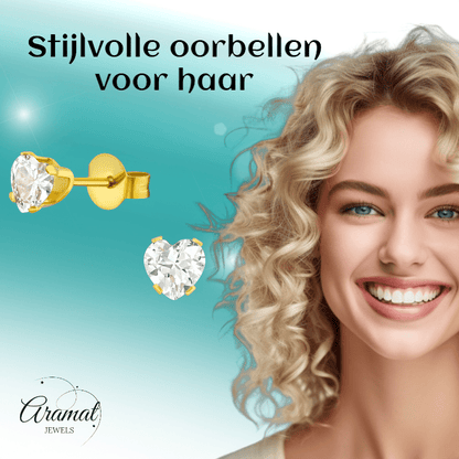 Zirkonia Hart Oorbellen Goudkleur – 5mm - Aramat Jewels - Oorbellen - cadeautip