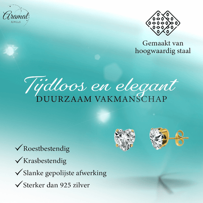 Zirkonia Hart Oorbellen Goudkleur – 6mm - Aramat Jewels - Oorbellen - cadeautip