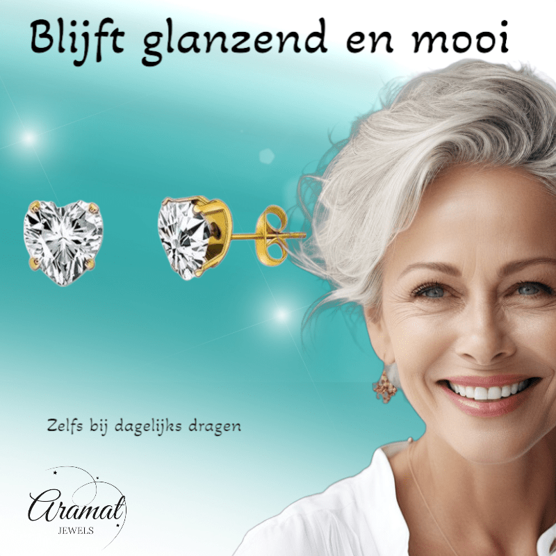 Zirkonia Hart Oorbellen Goudkleur – 6mm - Aramat Jewels - Oorbellen - cadeautip