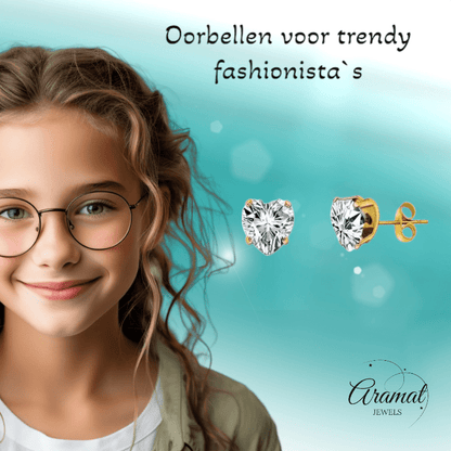 Zirkonia Hart Oorbellen Goudkleur – 6mm - Aramat Jewels - Oorbellen - cadeautip