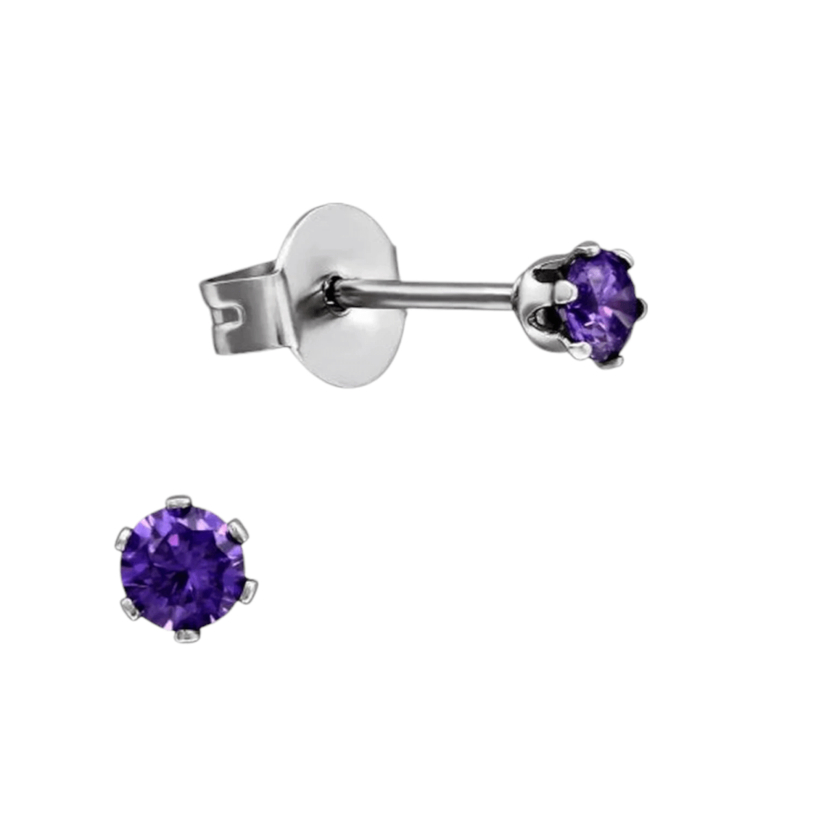 Zirkonia Oorbellen Paars – 3mm RVS - Aramat Jewels - Oorbellen - cadeautip