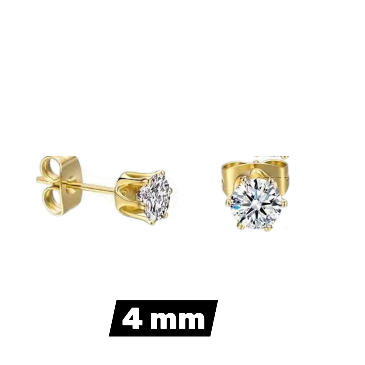Steel Zirconia Stud Earrings Gold Transparent – 2mm to 6mm