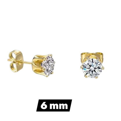 Steel Zirconia Stud Earrings Gold Transparent – 2mm to 6mm