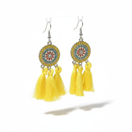 Zomerse Boho Oorhangers Kwastjes Geel 75mm - Aramat Jewels - Oorbellen - cadeautip