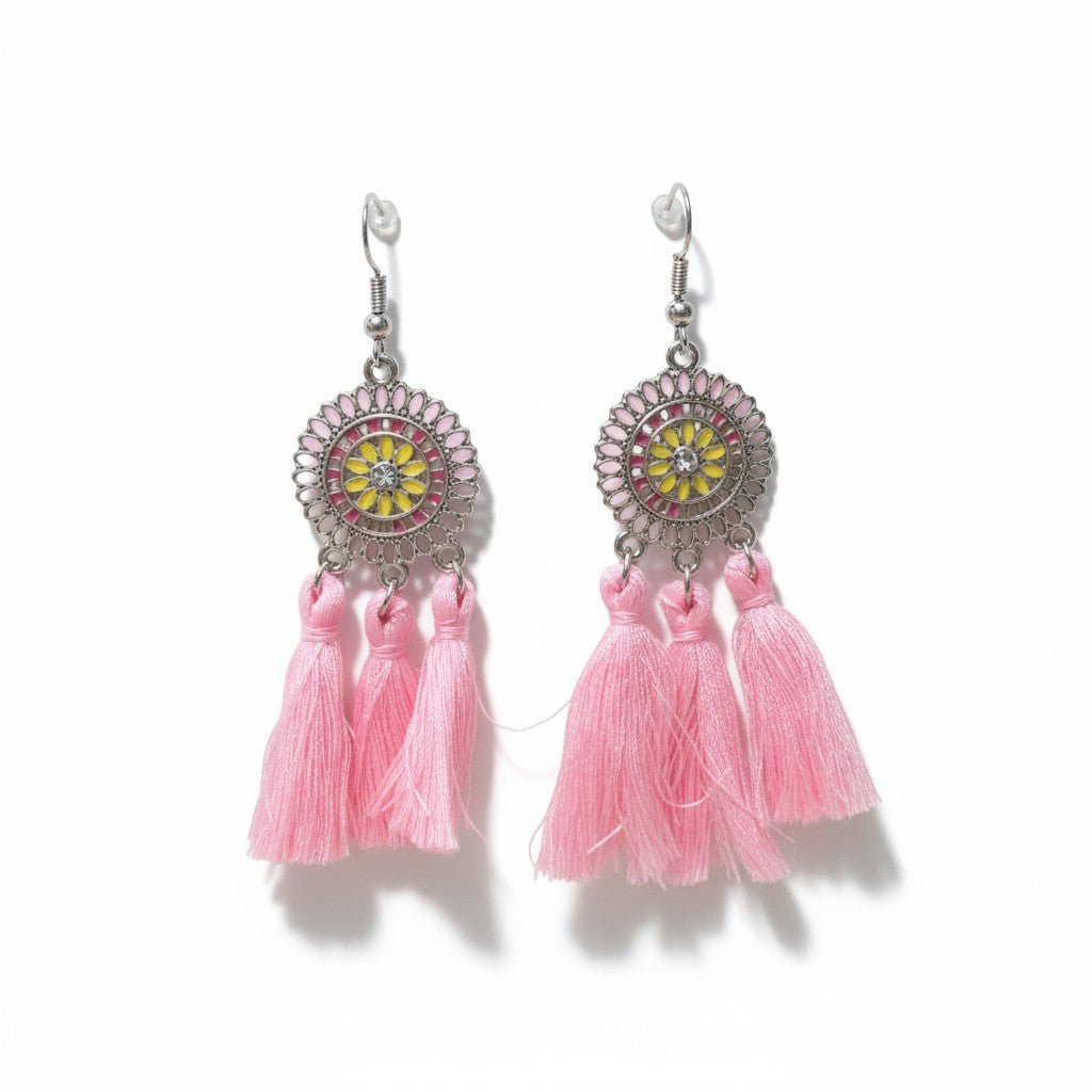 Zomerse Boho Oorhangers Kwastjes Roze 75mm - Aramat Jewels - Oorbellen - cadeautip