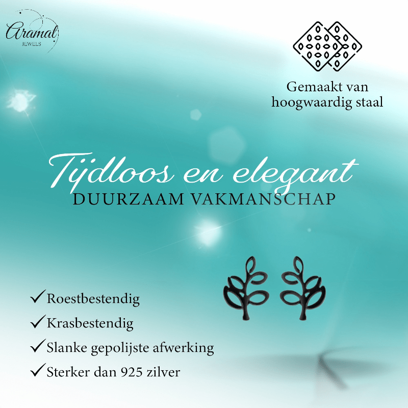 Zwarte Blaadjes Oorbellen RVS - 10x7 mm - oor4240 - Oorbellen kopen# - 10mm - alles - blad