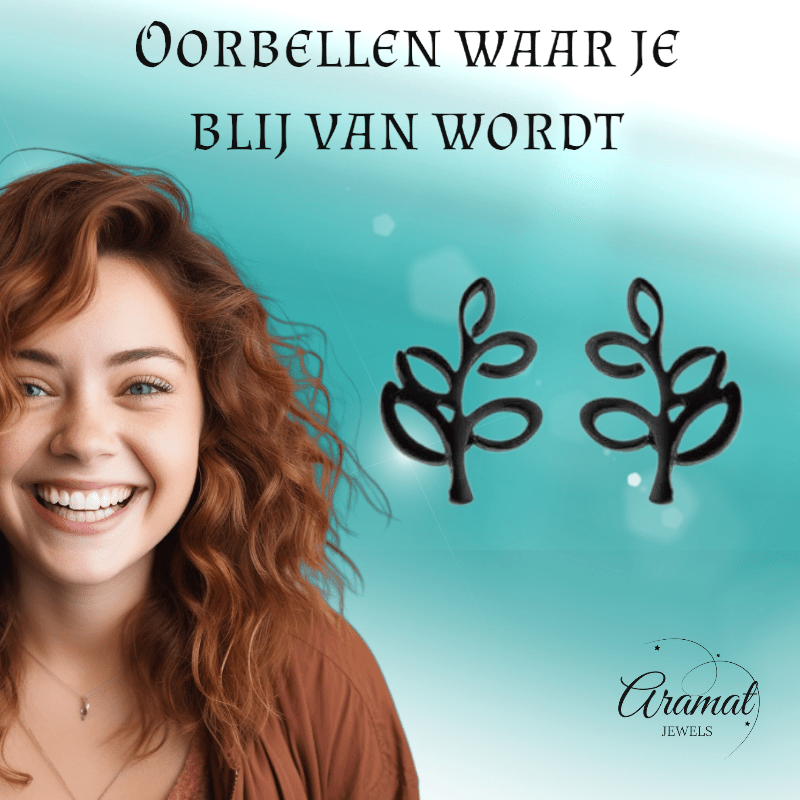 Zwarte Blaadjes Oorbellen RVS - 10x7 mm - oor4240 - Oorbellen kopen# - 10mm - alles - blad