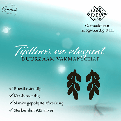 Zwarte Blaadjes Oorbellen RVS - 12x6 mm - oor5510 - Oorbellen kopen# - 12mm - alles - blad