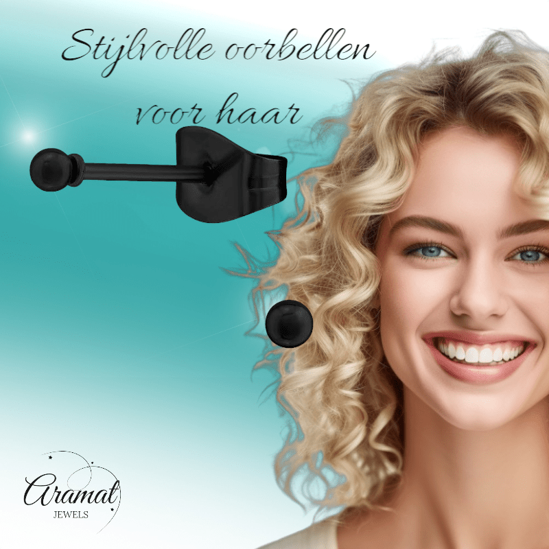 Zwarte Bolletjes Oorbellen 2mm - oor2722 - 13880 - Oorbellen kopen# - 2mm - alles - bolletjes