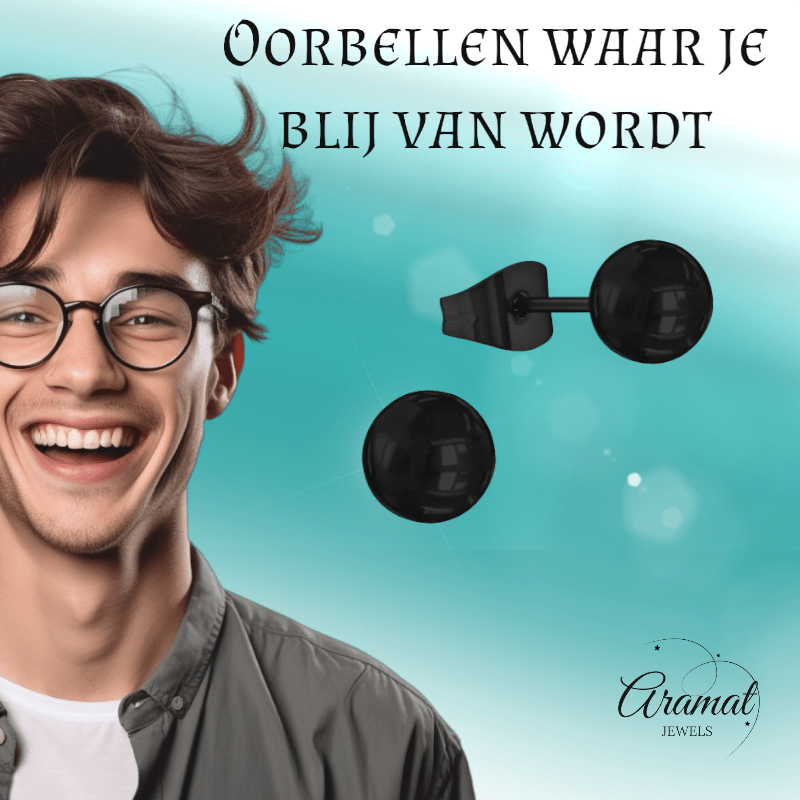 Zwarte Bolletjes Oorbellen 7mm - oor3766 - Oorbellen kopen# - 7mm - alles - bolletjes