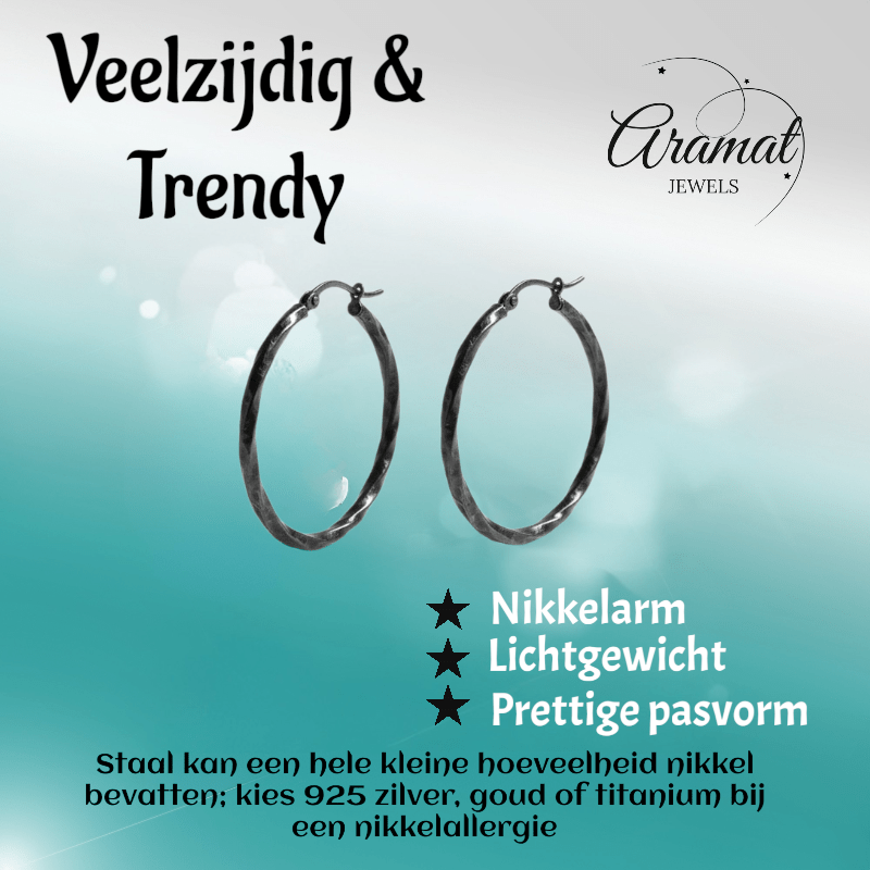 Zwarte Gedraaide Stalen Oorringen - Aramat Jewels - Oorringen - cadeautip