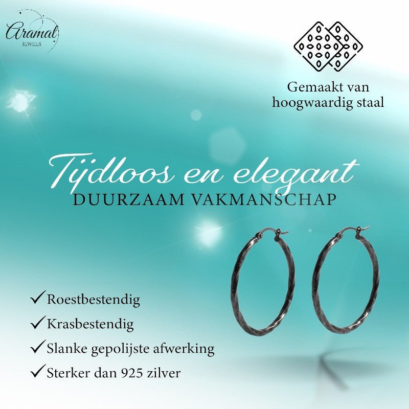 Zwarte Gedraaide Stalen Oorringen - Aramat Jewels - Oorringen - cadeautip